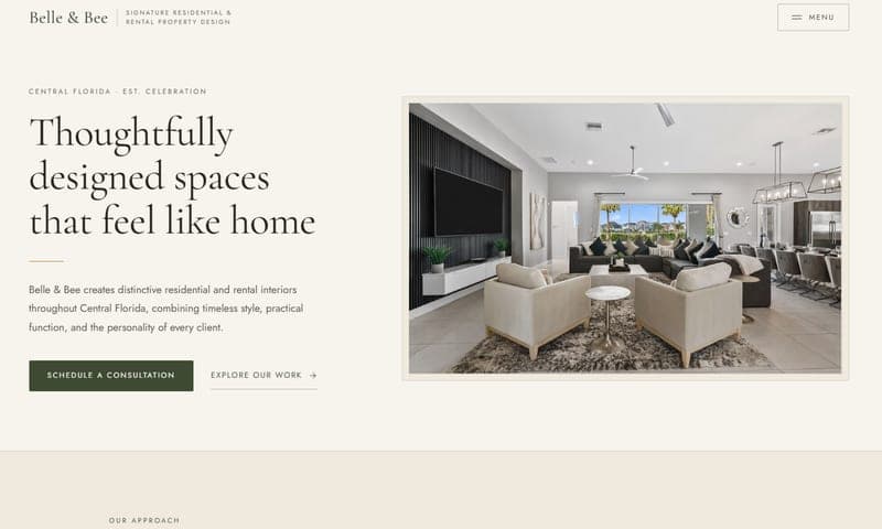 Belle and Bee interior design homepage